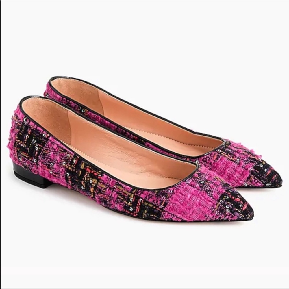 J.Crew Tweed Boucle Flats 8.5 Pink Fresh Berry